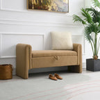 Banc Teddy moderne avec accoudoirs et rangement, grand repose-pieds rembourré, banc de fenêtre confortable
