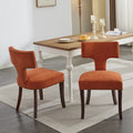 Lot de 2 Chaises de Salle à Manger Modernes, Chaise d'Appoint Rembourrée en Tissu Lin avec Dossier Incurvé et Structure en Bois d'Hévéa