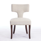 Lot de 2 Chaises de Salle à Manger Modernes, Chaise d'Appoint Rembourrée en Tissu Lin avec Dossier Incurvé et Structure en Bois d'Hévéa