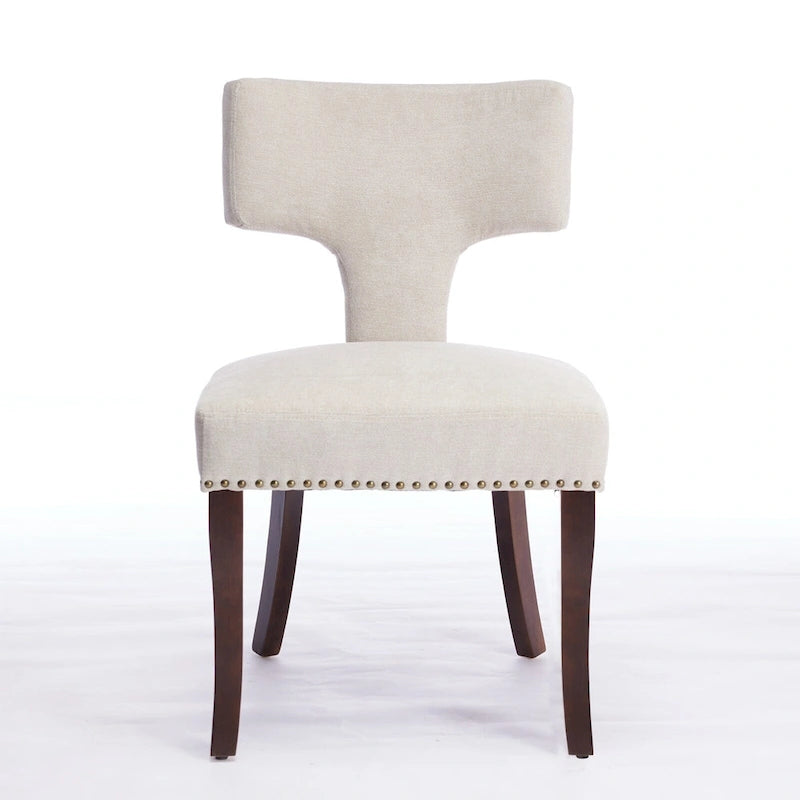 Lot de 2 Chaises de Salle à Manger Modernes, Chaise d'Appoint Rembourrée en Tissu Lin avec Dossier Incurvé et Structure en Bois d'Hévéa