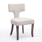 Lot de 2 Chaises de Salle à Manger Modernes, Chaise d'Appoint Rembourrée en Tissu Lin avec Dossier Incurvé et Structure en Bois d'Hévéa