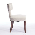 Lot de 2 Chaises de Salle à Manger Modernes, Chaise d'Appoint Rembourrée en Tissu Lin avec Dossier Incurvé et Structure en Bois d'Hévéa