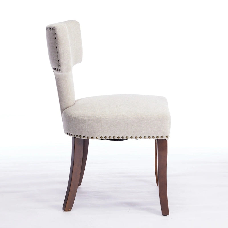 Lot de 2 Chaises de Salle à Manger Modernes, Chaise d'Appoint Rembourrée en Tissu Lin avec Dossier Incurvé et Structure en Bois d'Hévéa