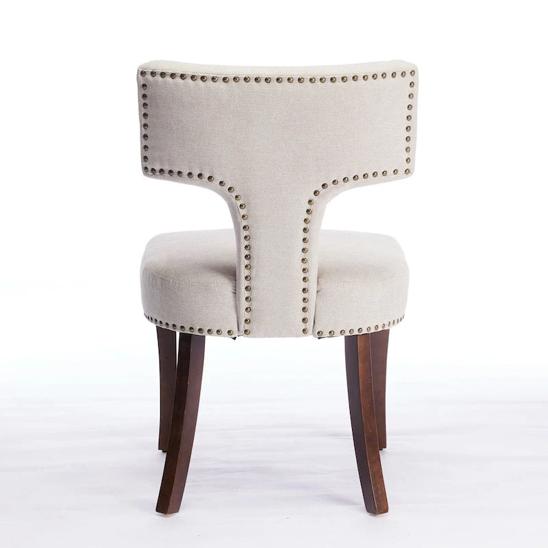 Lot de 2 Chaises de Salle à Manger Modernes, Chaise d'Appoint Rembourrée en Tissu Lin avec Dossier Incurvé et Structure en Bois d'Hévéa