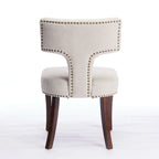 Lot de 2 Chaises de Salle à Manger Modernes, Chaise d'Appoint Rembourrée en Tissu Lin avec Dossier Incurvé et Structure en Bois d'Hévéa