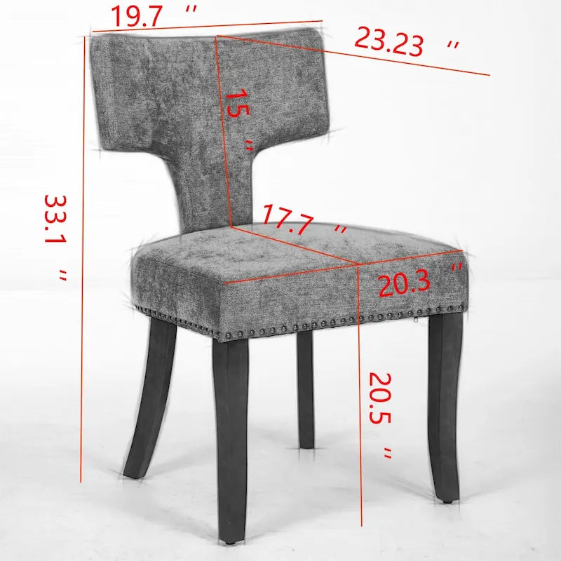 Lot de 2 Chaises de Salle à Manger Modernes, Chaise d'Appoint Rembourrée en Tissu Lin avec Dossier Incurvé et Structure en Bois d'Hévéa