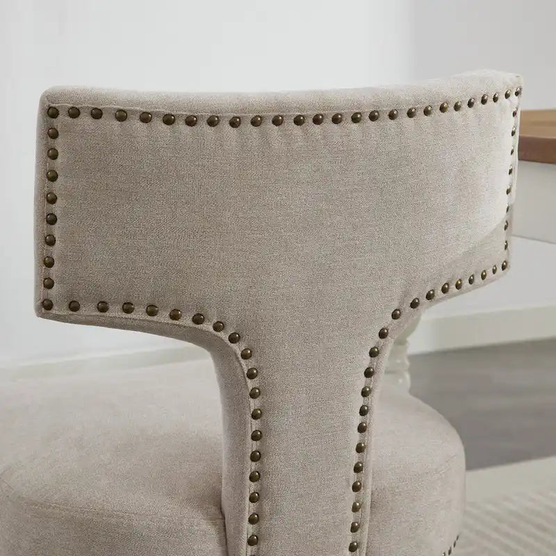 Lot de 2 Chaises de Salle à Manger Modernes, Chaise d'Appoint Rembourrée en Tissu Lin avec Dossier Incurvé et Structure en Bois d'Hévéa