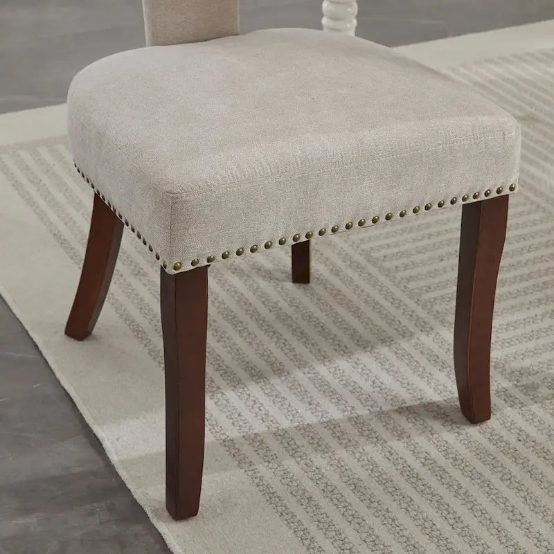 Lot de 2 Chaises de Salle à Manger Modernes, Chaise d'Appoint Rembourrée en Tissu Lin avec Dossier Incurvé et Structure en Bois d'Hévéa