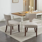 Lot de 2 Chaises de Salle à Manger Modernes, Chaise d'Appoint Rembourrée en Tissu Lin avec Dossier Incurvé et Structure en Bois d'Hévéa