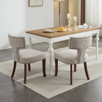 Lot de 2 Chaises de Salle à Manger Modernes, Chaise d'Appoint Rembourrée en Tissu Lin avec Dossier Incurvé et Structure en Bois d'Hévéa
