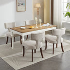 Lot de 2 Chaises de Salle à Manger Modernes, Chaise d'Appoint Rembourrée en Tissu Lin avec Dossier Incurvé et Structure en Bois d'Hévéa