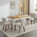 Lot de 2 Chaises de Salle à Manger Modernes, Chaise d'Appoint Rembourrée en Tissu Lin avec Dossier Incurvé et Structure en Bois d'Hévéa