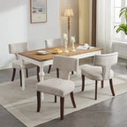 Lot de 2 Chaises de Salle à Manger Modernes, Chaise d'Appoint Rembourrée en Tissu Lin avec Dossier Incurvé et Structure en Bois d'Hévéa