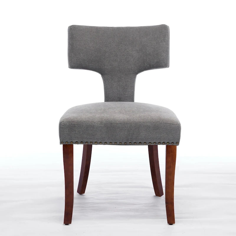 Lot de 2 Chaises de Salle à Manger Modernes, Chaise d'Appoint Rembourrée en Tissu Lin avec Dossier Incurvé et Structure en Bois d'Hévéa