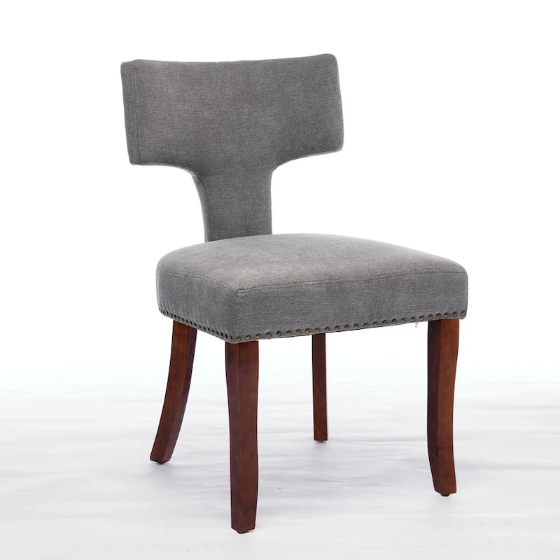 Lot de 2 Chaises de Salle à Manger Modernes, Chaise d'Appoint Rembourrée en Tissu Lin avec Dossier Incurvé et Structure en Bois d'Hévéa