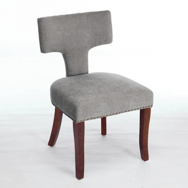 Lot de 2 Chaises de Salle à Manger Modernes, Chaise d'Appoint Rembourrée en Tissu Lin avec Dossier Incurvé et Structure en Bois d'Hévéa