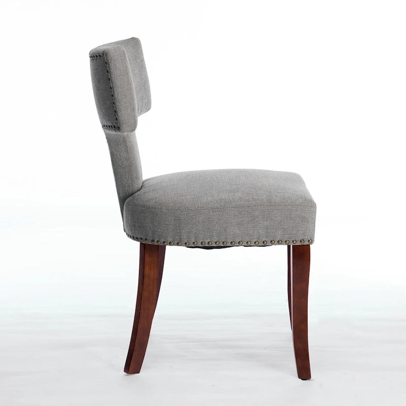 Lot de 2 Chaises de Salle à Manger Modernes, Chaise d'Appoint Rembourrée en Tissu Lin avec Dossier Incurvé et Structure en Bois d'Hévéa