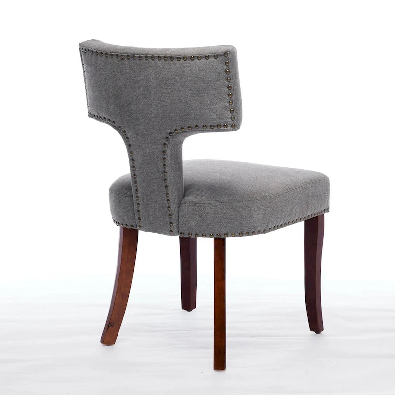 Lot de 2 Chaises de Salle à Manger Modernes, Chaise d'Appoint Rembourrée en Tissu Lin avec Dossier Incurvé et Structure en Bois d'Hévéa