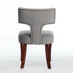 Lot de 2 Chaises de Salle à Manger Modernes, Chaise d'Appoint Rembourrée en Tissu Lin avec Dossier Incurvé et Structure en Bois d'Hévéa