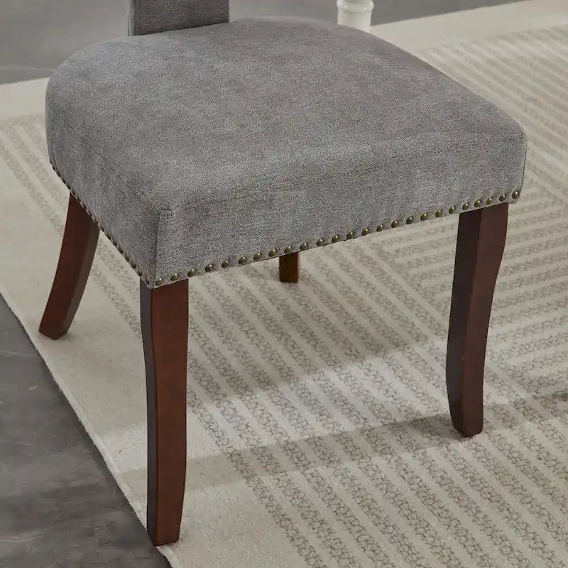 Lot de 2 Chaises de Salle à Manger Modernes, Chaise d'Appoint Rembourrée en Tissu Lin avec Dossier Incurvé et Structure en Bois d'Hévéa