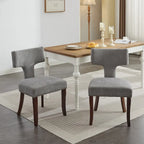 Lot de 2 Chaises de Salle à Manger Modernes, Chaise d'Appoint Rembourrée en Tissu Lin avec Dossier Incurvé et Structure en Bois d'Hévéa
