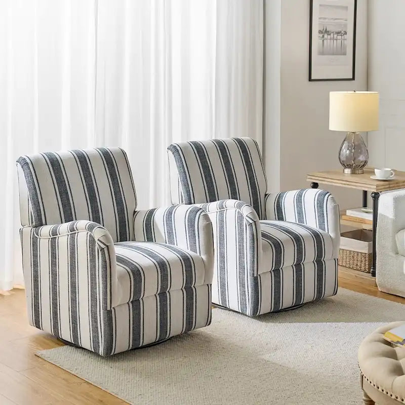 Fauteuil pivotant traditionnel avec motif à rayures jacobéennes, lot de 2