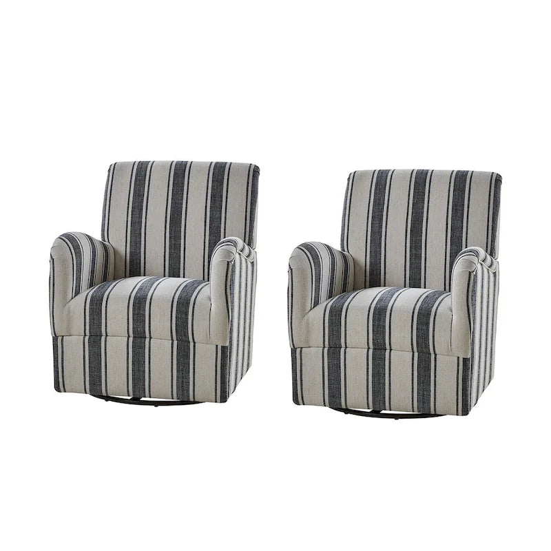 Fauteuil pivotant traditionnel avec motif à rayures jacobéennes, lot de 2