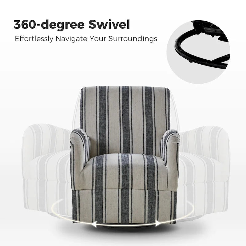 Fauteuil pivotant traditionnel avec motif à rayures jacobéennes, lot de 2