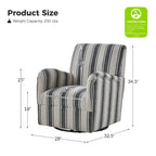 Fauteuil pivotant traditionnel avec motif à rayures jacobéennes, lot de 2