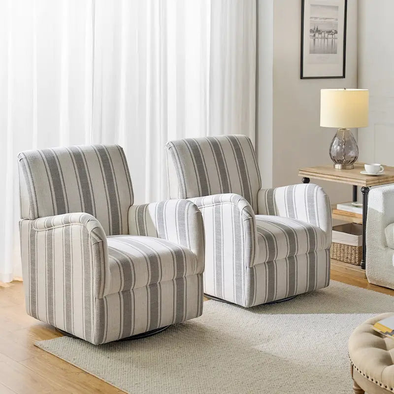 Fauteuil pivotant traditionnel avec motif à rayures jacobéennes, lot de 2