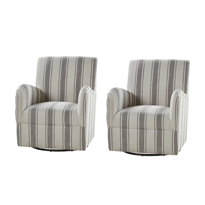 Fauteuil pivotant traditionnel avec motif à rayures jacobéennes, lot de 2