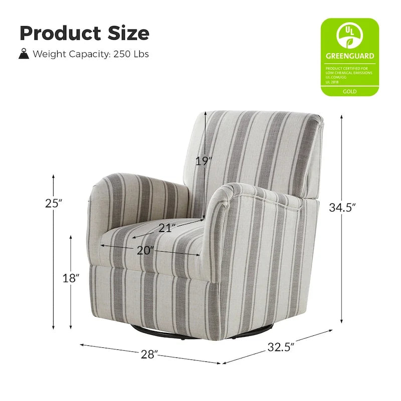 Fauteuil pivotant traditionnel avec motif à rayures jacobéennes, lot de 2