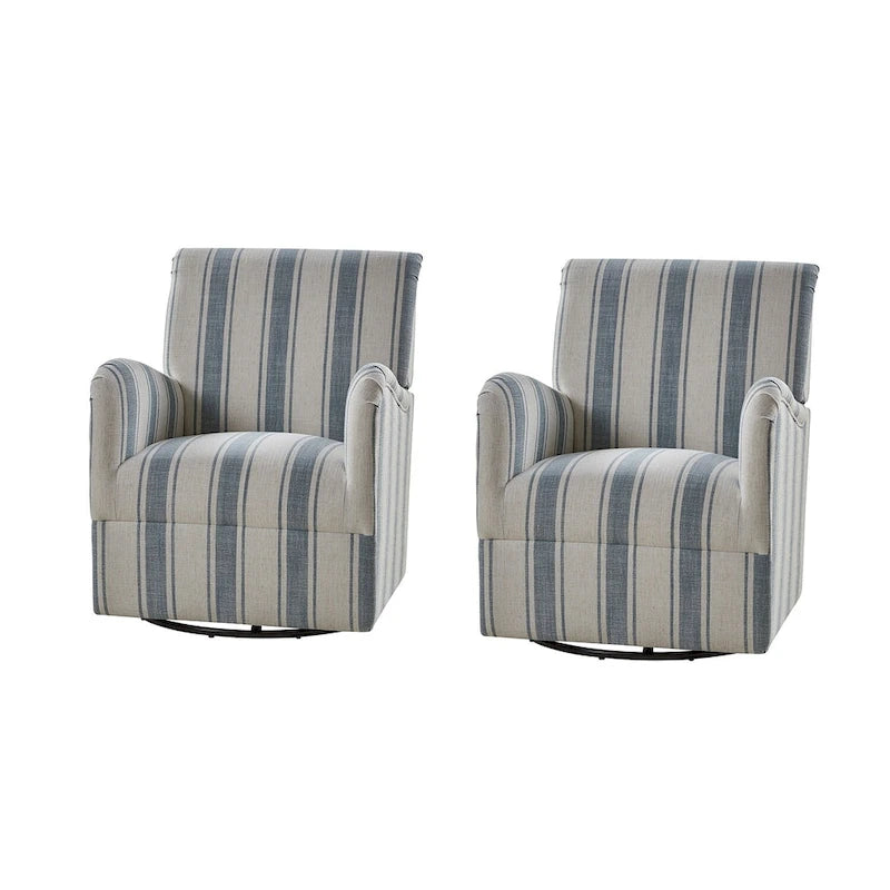 Fauteuil pivotant traditionnel avec motif à rayures jacobéennes, lot de 2