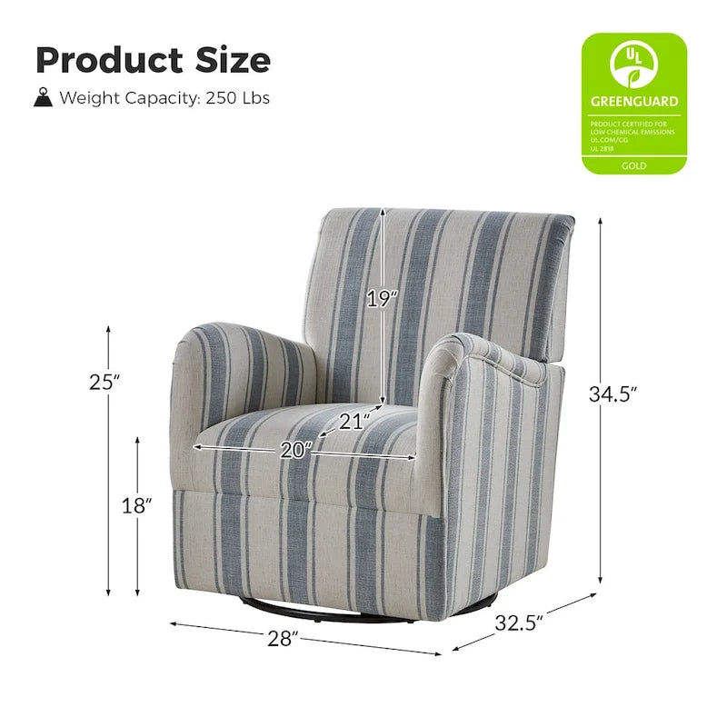 Fauteuil pivotant traditionnel avec motif à rayures jacobéennes, lot de 2