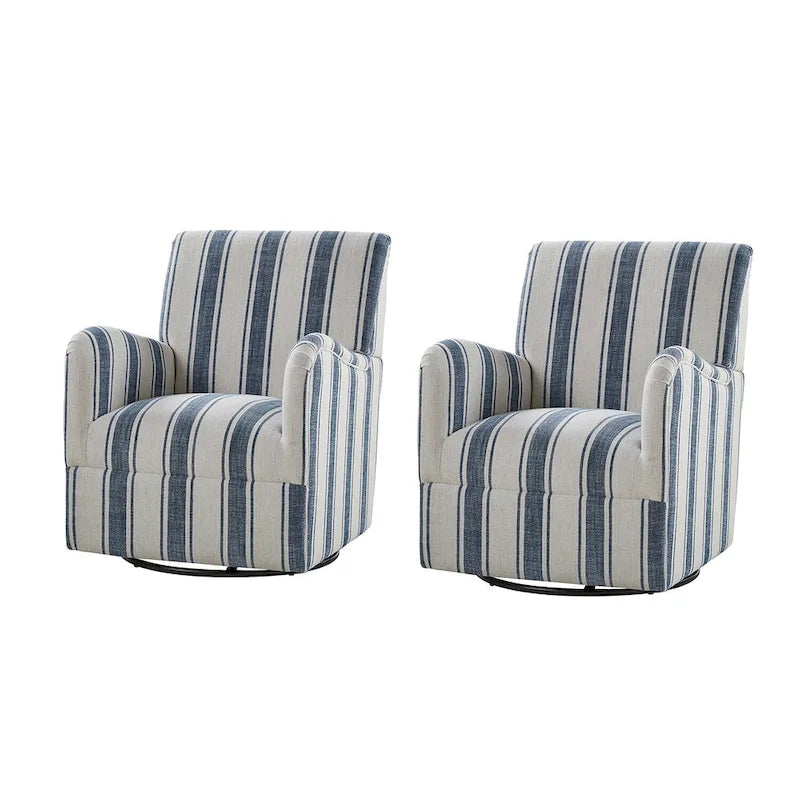 Fauteuil pivotant traditionnel avec motif à rayures jacobéennes, lot de 2