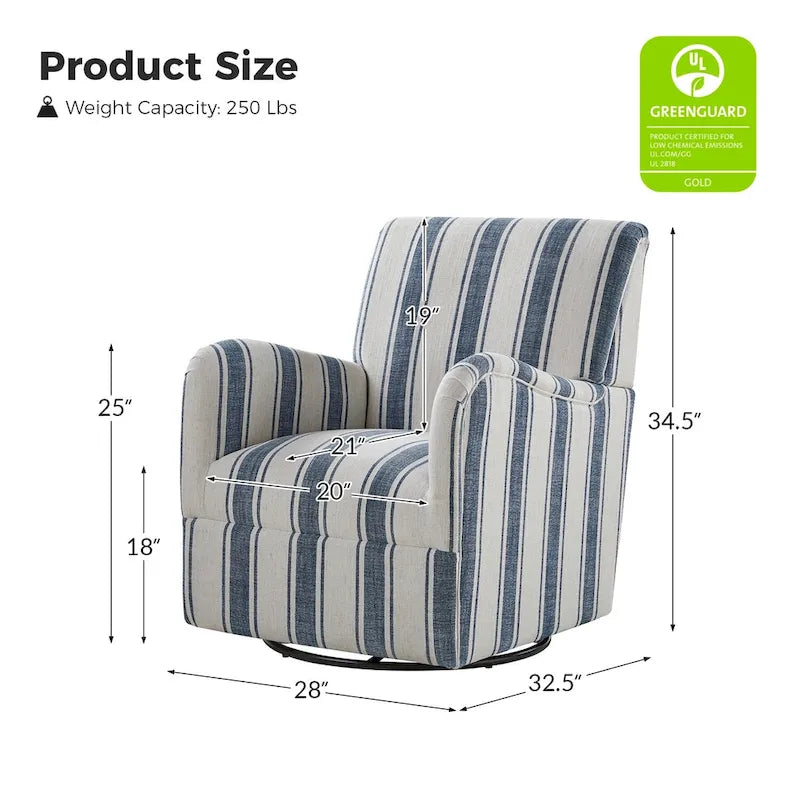 Fauteuil pivotant traditionnel avec motif à rayures jacobéennes, lot de 2