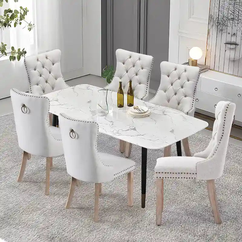 Chaise de salle à manger capitonnée en velours avec pieds en bois massif, lot de 6