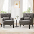 Lot de 2 fauteuils rembourrés avec boutons touffetés et oreiller lombaire beige/gris/bleu clair