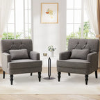 Lot de 2 fauteuils rembourrés avec boutons touffetés et oreiller lombaire beige/gris/bleu clair