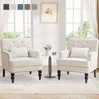 Set of 2 Arm Chair Upholstered Button Tufted Accent Chair with Lumbar Pillow Beige/ Grey/ Light Blue