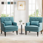 Lot de 2 fauteuils rembourrés avec boutons touffetés et oreiller lombaire beige/gris/bleu clair