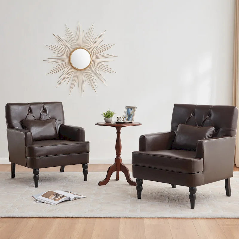 Lot de 2 fauteuils rembourrés avec boutons touffetés et oreiller lombaire beige/gris/bleu clair