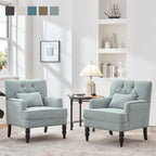 Lot de 2 fauteuils rembourrés avec boutons touffetés et oreiller lombaire beige/gris/bleu clair