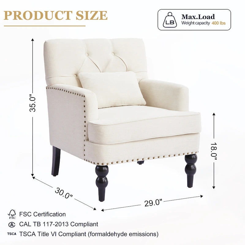 Lot de 2 fauteuils rembourrés avec boutons touffetés et oreiller lombaire beige/gris/bleu clair