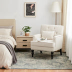 Lot de 2 fauteuils rembourrés avec boutons touffetés et oreiller lombaire beige/gris/bleu clair