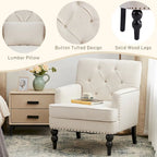 Lot de 2 fauteuils rembourrés avec boutons touffetés et oreiller lombaire beige/gris/bleu clair