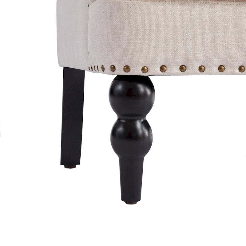 Lot de 2 fauteuils rembourrés avec boutons touffetés et oreiller lombaire beige/gris/bleu clair