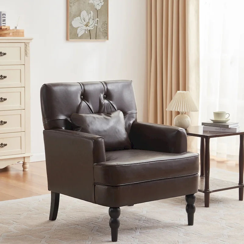 Lot de 2 fauteuils rembourrés avec boutons touffetés et oreiller lombaire beige/gris/bleu clair