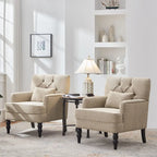 Lot de 2 fauteuils rembourrés avec boutons touffetés et oreiller lombaire beige/gris/bleu clair
