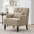 Lot de 2 fauteuils rembourrés avec boutons touffetés et oreiller lombaire beige/gris/bleu clair